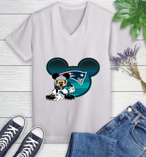 NFL New England Patriots Mickey Mouse Disney Football T Shirt Women's V-Neck T-Shirt
