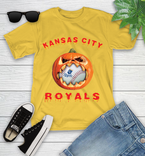 MLB Kansas City Royals Halloween Pumpkin Baseball Sports Youth T-Shirt 8