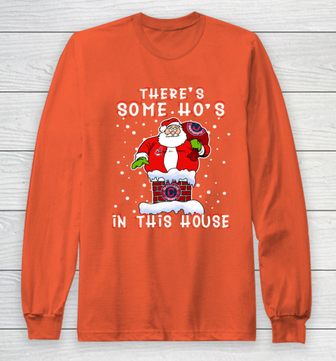 Cleveland Indians Christmas There Is Some Hos In This House Santa Stuck In The Chimney MLB Long Sleeve T-Shirt 3