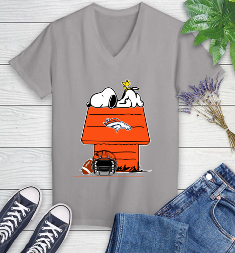 Denver Broncos NFL Football Snoopy Woodstock The Peanuts Movie Women's V-Neck T-Shirt 4