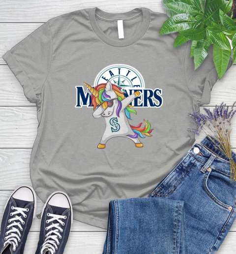 Seattle Mariners MLB Baseball Funny Unicorn Dabbing Sports Women's T-Shirt 10