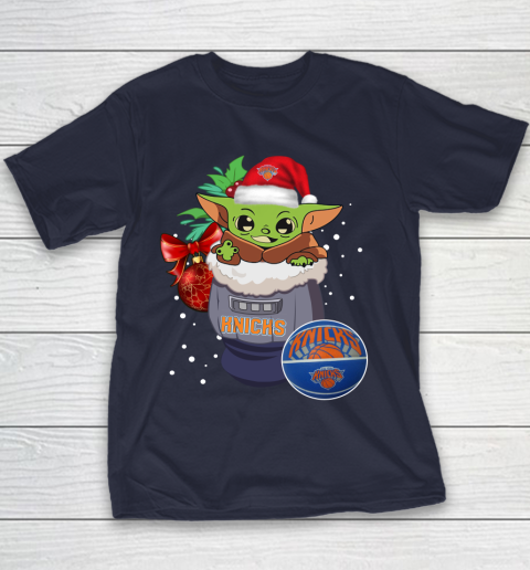 New York Knicks Christmas Baby Yoda Star Wars Funny Happy NBA Youth T-Shirt 4