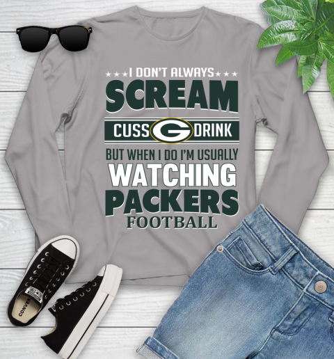 Green Bay Packers NFL Football I Scream Cuss Drink When I'm Watching My Team Youth Long Sleeve 5