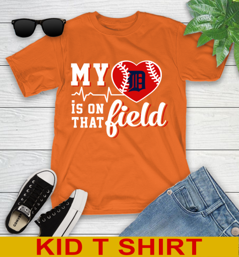 MLB My Heart Is On That Field Baseball Sports Detroit Tigers Youth T-Shirt 8