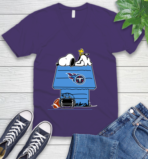 Tennessee Titans NFL Football Snoopy Woodstock The Peanuts Movie V-Neck T-Shirt 10