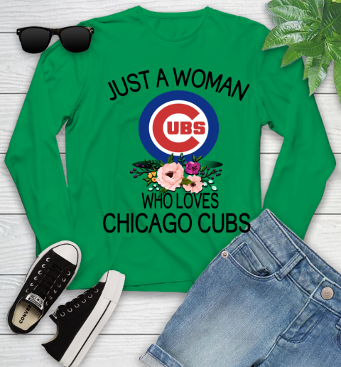 MLB Just A Woman Who Loves Chicago Cubs Baseball Sports Youth Long Sleeve 4