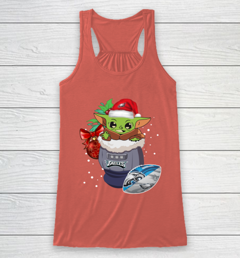 Philadelphia Eagles Christmas Baby Yoda Star Wars Funny Happy NFL Racerback Tank 4