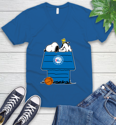 Philadelphia 76ers NBA Basketball Snoopy Woodstock The Peanuts Movie V-Neck T-Shirt 6