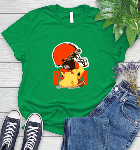 NFL Pikachu Football Sports Cleveland Browns Women's T-Shirt 6