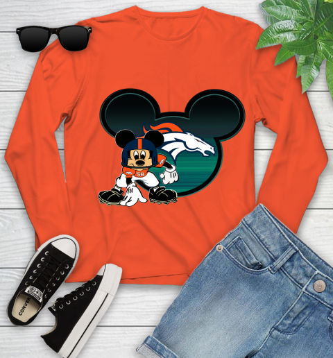 NFL Denver Broncos Mickey Mouse Disney Football T Shirt Youth Long Sleeve 4
