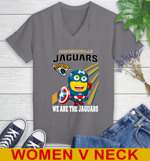 NFL Football Jacksonville Jaguars Captain America Marvel Avengers Minion Shirt Women's V-Neck T-Shirt 11