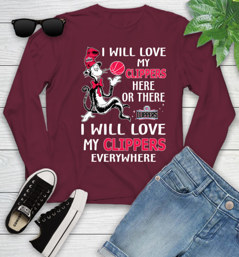NBA Basketball LA Clippers I Will Love My Clippers Everywhere Dr Seuss Shirt Youth Long Sleeve 5