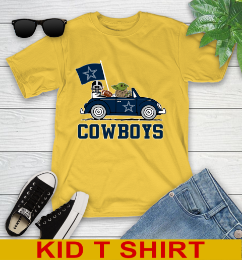 NFL Football Dallas Cowboys Darth Vader Baby Yoda Driving Star Wars Shirt Youth T-Shirt 8