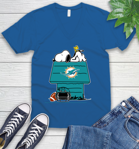 Miami Dolphins NFL Football Snoopy Woodstock The Peanuts Movie V-Neck T-Shirt 6