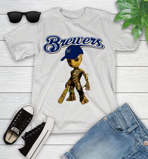 MLB Milwaukee Brewers Groot Guardians Of The Galaxy Baseball Youth T-Shirt