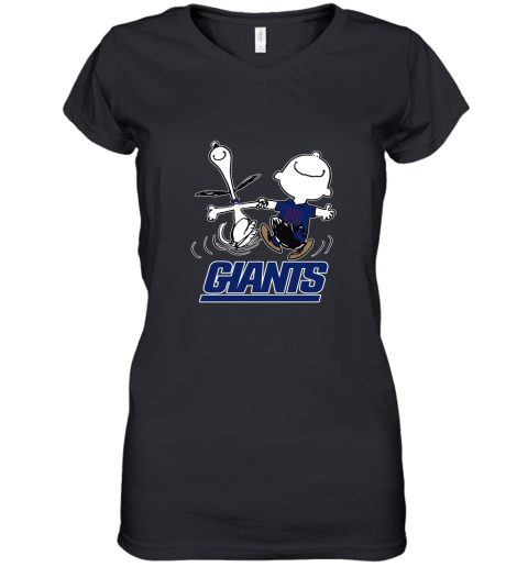 Snoopy And Charlie Brown Happy New York Giants Fans Women's V-Neck T-Shirt