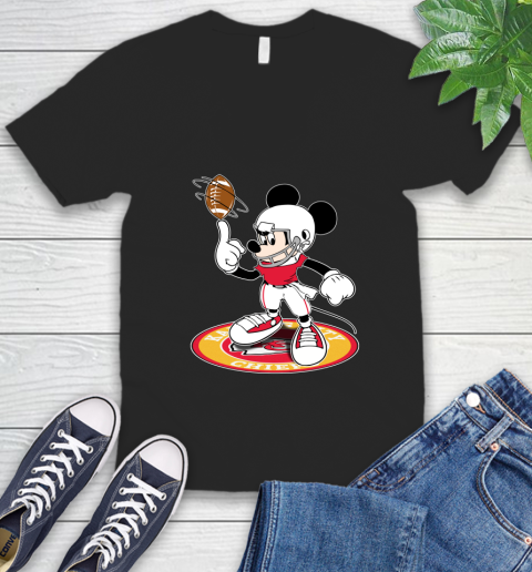 NFL Football Kansas City Chiefs Cheerful Mickey Disney Shirt V-Neck T-Shirt