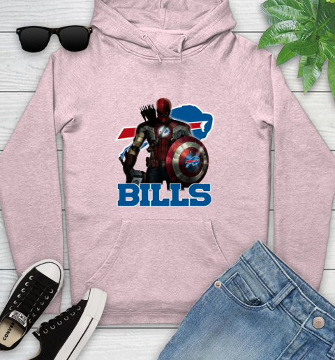 NFL Captain America Thor Spider Man Hawkeye Avengers Endgame Football Buffalo Bills Youth Hoodie 10