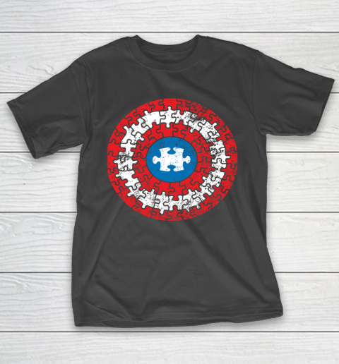Autism Awareness Captain Autism Puzzle Shield T-Shirt