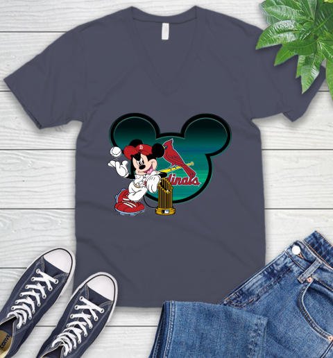 MLB St.Louis Cardinals The Commissioner's Trophy Mickey Mouse Disney V-Neck T-Shirt 9