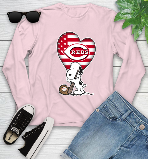 Cincinnati Reds MLB Baseball The Peanuts Movie Adorable Snoopy Youth Long Sleeve 10