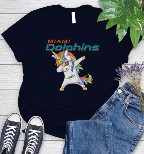 Miami Dolphins NFL Football Funny Unicorn Dabbing Sports Women's T-Shirt 3