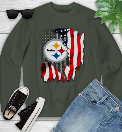 Pittsburgh Steelers NFL Football American Flag Youth Sweatshirt 9