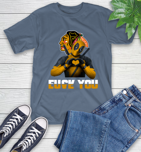 NHL Chicago Blackhawks Deadpool Love You Fuck You Hockey Sports T-Shirt 8