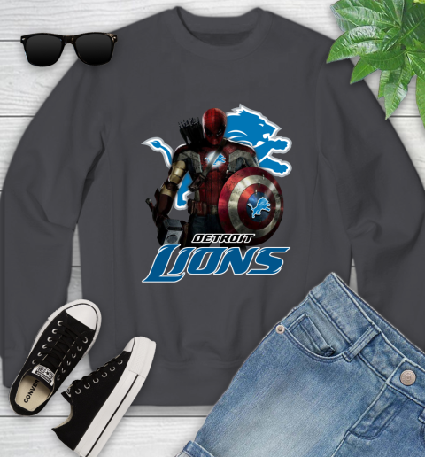 NFL Captain America Thor Spider Man Hawkeye Avengers Endgame Football Detroit Lions Youth Sweatshirt 6