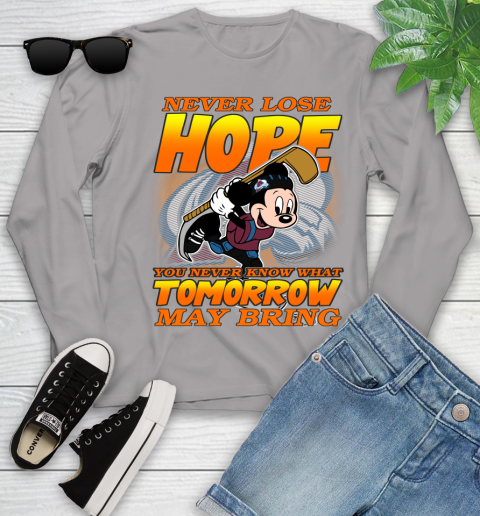 Colorado Avalanche NHL Hockey ootball Mickey Disney Never Lose Hope Youth Long Sleeve 5