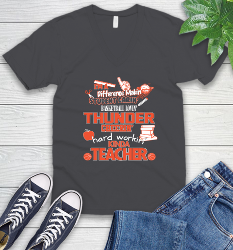 Oklahoma City Thunder NBA I'm A Difference Making Student Caring Basketball Loving Kinda Teacher V-Neck T-Shirt 4