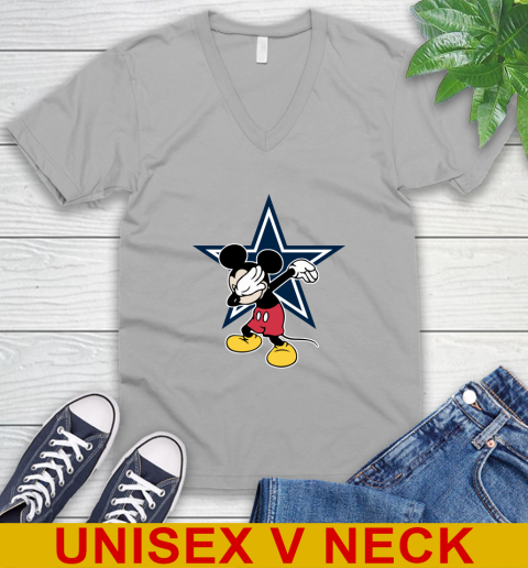 Dallas Cowboys NFL Football Dabbing Mickey Disney Sports V-Neck T-Shirt 4
