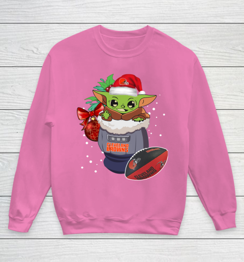 Cleveland Browns Christmas Baby Yoda Star Wars Funny Happy NFL Youth Sweatshirt 7