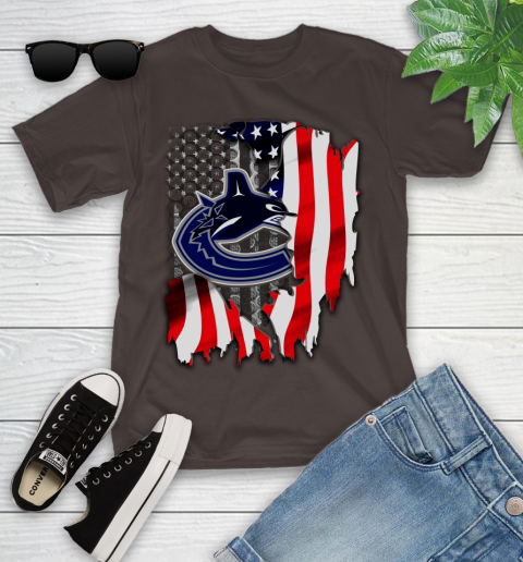 Vancouver Canucks NHL Hockey American Flag Youth T-Shirt 7