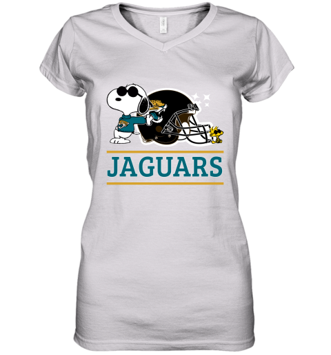 The Jacksonville Jaguars Joe Cool And Woodstock Snoopy Mashup Women's V-Neck T-Shirt