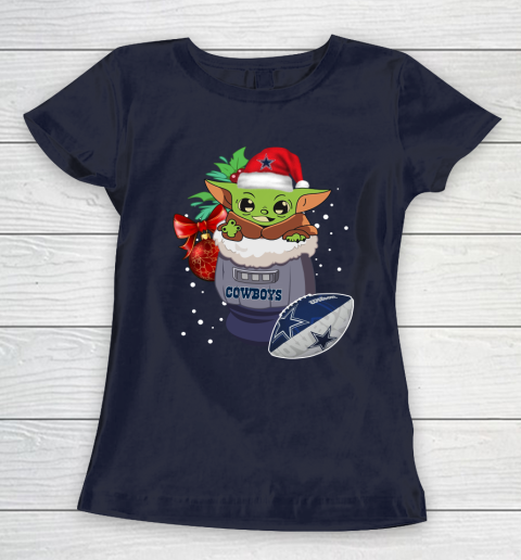 Dallas Cowboys Christmas Baby Yoda Star Wars Funny Happy NFL Women's T-Shirt 4