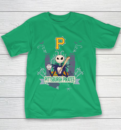 MLB Pittsburgh Pirates Baseball Jack Skellington Halloween Youth T-Shirt 3