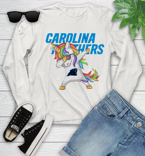 Carolina Panthers NFL Football Funny Unicorn Dabbing Sports Youth Long Sleeve 12
