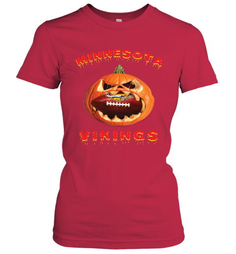 NFL Minnesota Vikings Halloween Pumpkin Football Sports EySCDF8tUrY ladies t shirt 20 95 151514 front red