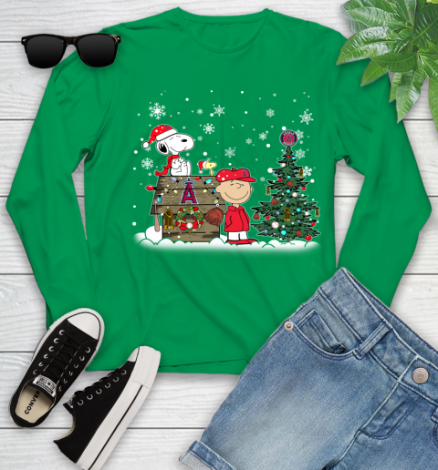 MLB Los Angeles Angels Snoopy Charlie Brown Christmas Baseball Commissioner's Trophy Youth Long Sleeve 7