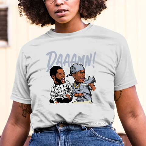 Air Jordan 3 Wolf Grey Matching Sneaker Tshirt Daaamn Meme 2 Grey and Black Jordan Shirt