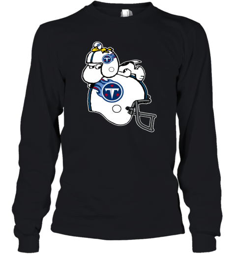 Snoopy And Woodstock Resting On Tennessee Titans Helmet pjon snoopy and woodstock resting on tennessee titans helmet youth long sleeve 50 front black