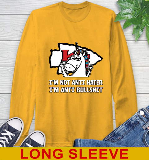 Kansas City Chiefs NFL Football Unicorn I'm Not Anti Hater I'm Anti Bullshit Long Sleeve T-Shirt 3