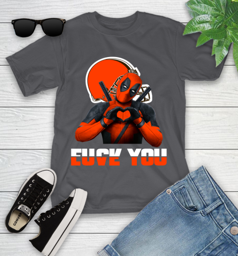 NHL Cleveland Browns Deadpool Love You Fuck You Football Sports Youth T-Shirt 6