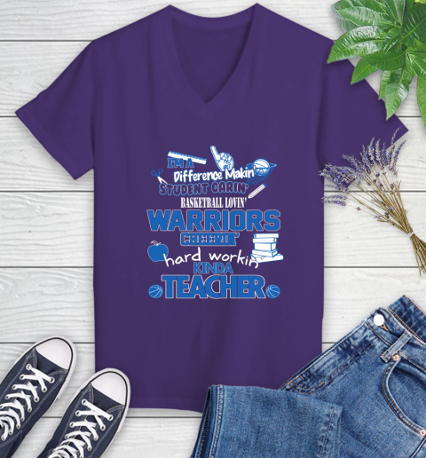 Golden State Warriors NBA I'm A Difference Making Student Caring Basketball Loving Kinda Teacher Women's V-Neck T-Shirt 3