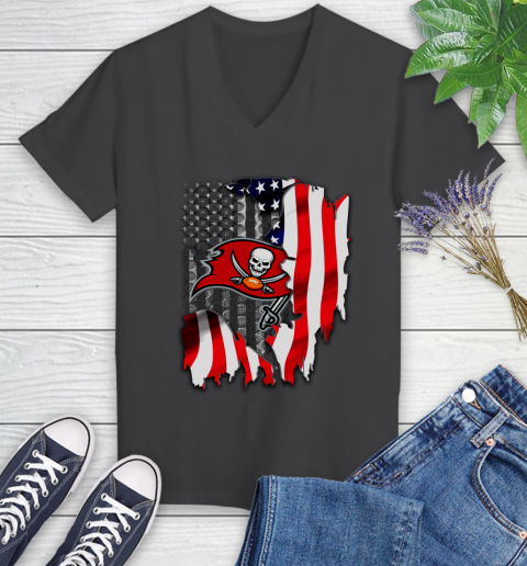 Tampa Bay Buccaneers NFL Football American Flag Women's V-Neck T-Shirt 8