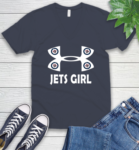 NHL Winnipeg Jets Girl Under Armour Hockey Sports V-Neck T-Shirt 8