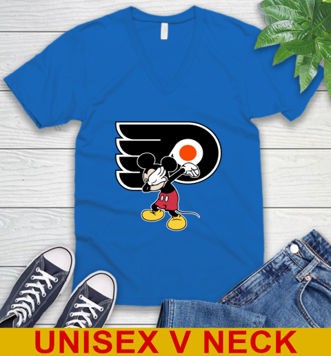 Philadelphia Flyers NHL Hockey Dabbing Mickey Disney Sports V-Neck T-Shirt 6