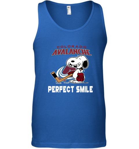 jztx colorado avalanche snoopy perfect smile the peanuts unisex tank 17 front royal