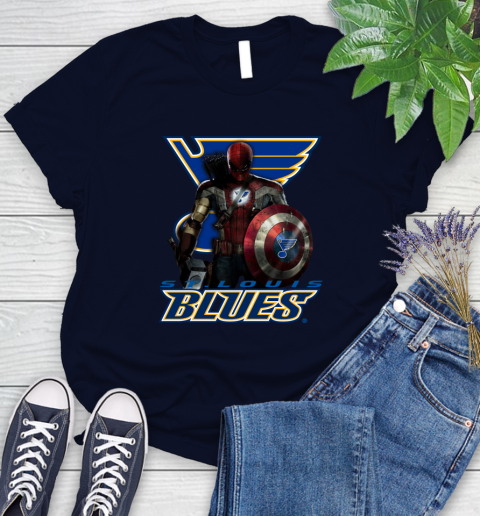 NHL Captain America Thor Spider Man Hawkeye Avengers Endgame Hockey St.Louis Blues Women's T-Shirt 3